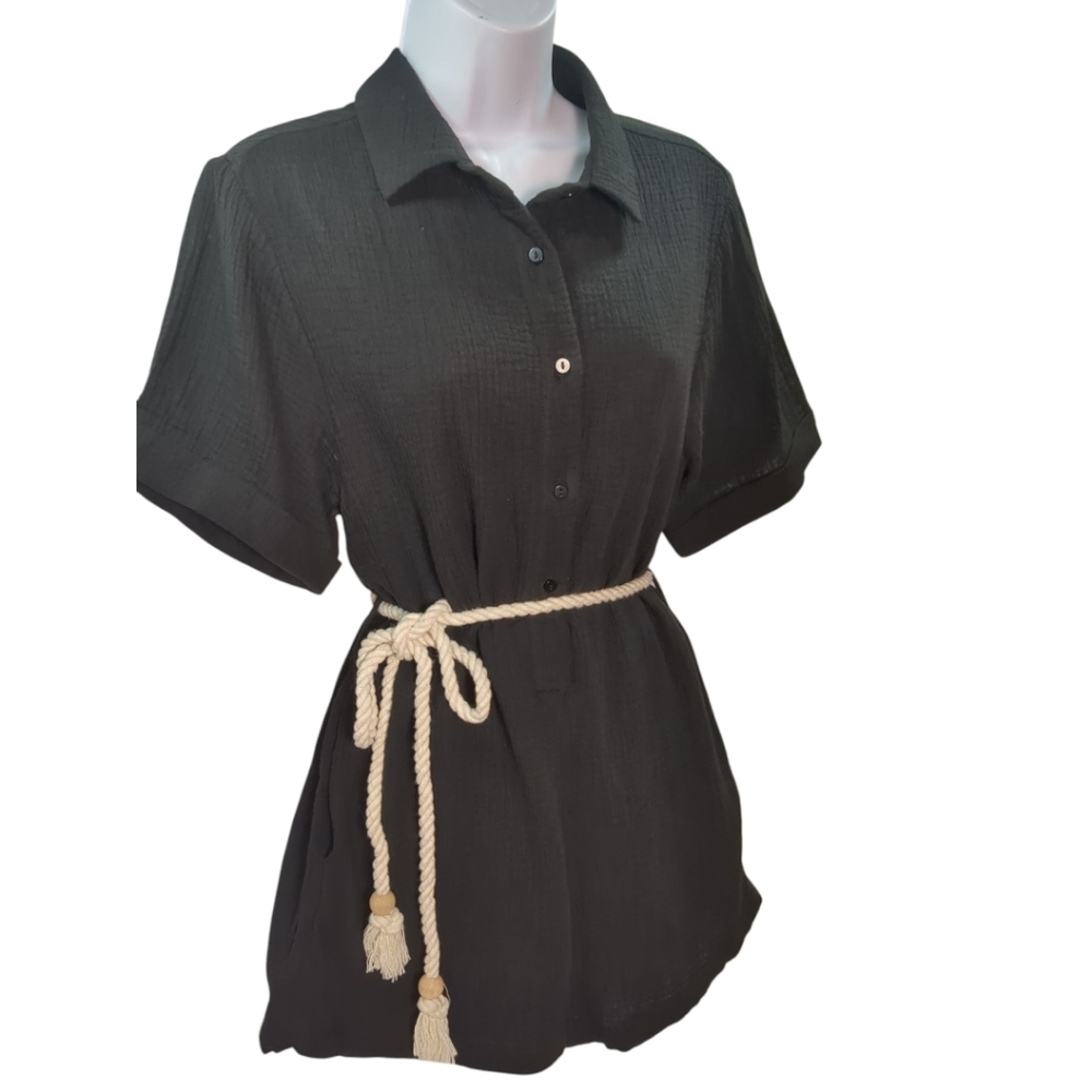 The Handloom LA Mia Romper Black Cotton with Rope Belt SZ S/M - Picture 4 of 10